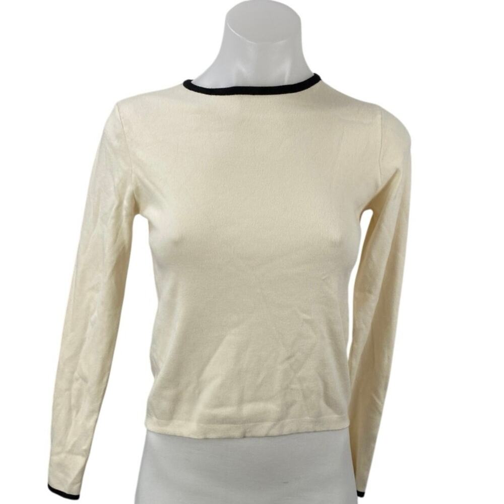 MNG Mango Women's Cream Long Sleeve Crew Neck Knit Cropped Sweater Top Size XS